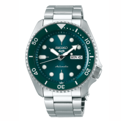 Seiko 5 Sports Superman SRPD61K1 Automatic 100M Green Dial Silver Stainless Steel Bracelet Men's Watch 